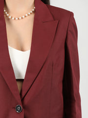 Women Solid Blazer with Skirt Set