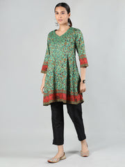 Women Printed V-Neck Embroidered Kurti