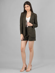 Women Solid Blazer with Skirt Set